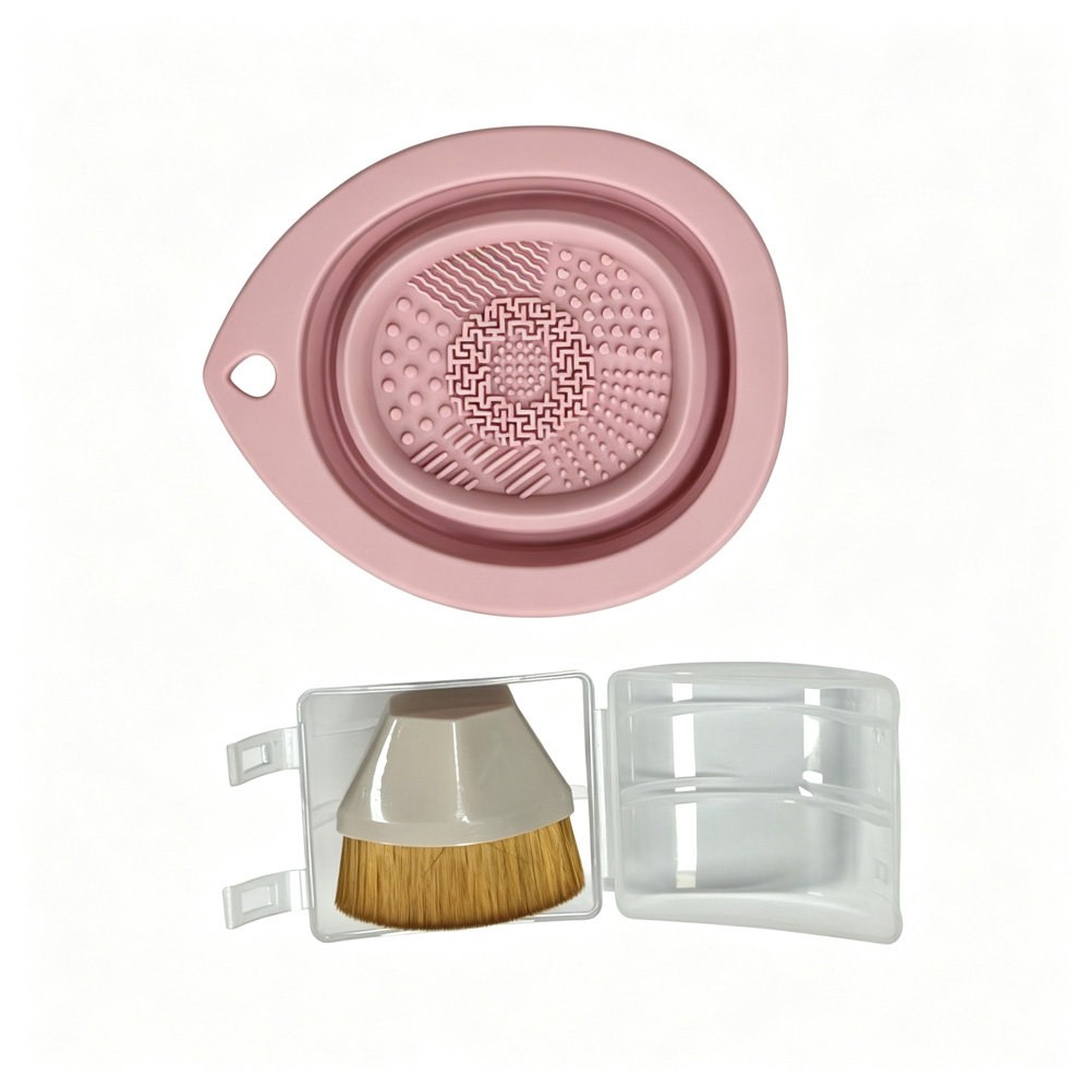 Makeup Brush Set - vvocci ノントレースファンデーションブラシクリーニングボウルセットファンデーションブラシ非吸収性シリコン折りたたみメイクアップツール