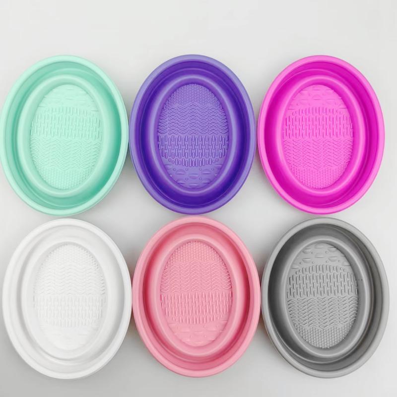 Makeup Brush Set - 折りたたみ式パウダーパフ洗浄ボウル アイシャドウブラシ洗浄マット 美容ツール スクラバーボックス ソフトシリコン製メイクブラシクリーナー