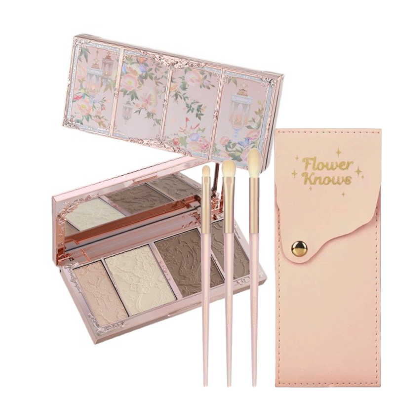 Highlighter Bronzer Palette - フラワーノウズメイクアップバタフライクラウドカラーエンボスハイライト＆コントゥアパレットチョコレートハイピグメントブロンザーブラシセット