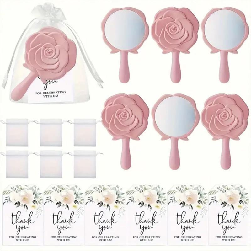 Beauty Flower Makeup - 1-20セット ピンクローズフラワー メイクアップミラー ポケットサンキューカード ブライダルシャワー 記念品