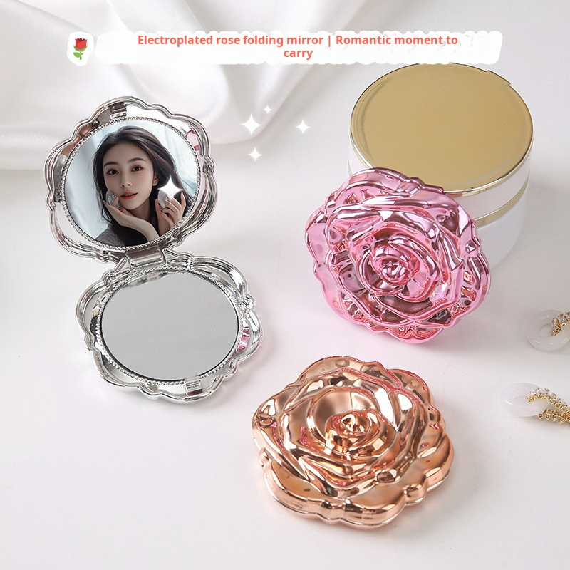Beauty Flower Makeup - 1PC ポータブルミニミラーレトロローズフラワー小さなポケット化粧鏡両面手鏡コンパクト化粧品美容ツール