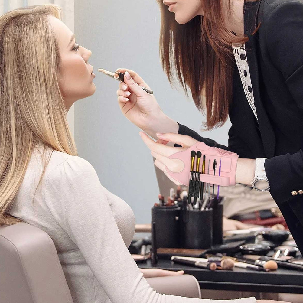 Makeup Brush Set - シリコン製メイクアップリストバンドセット、ファンデーションミキシングパレット、ブラシ収納トレイ付き、多機能で簡単スキンケア