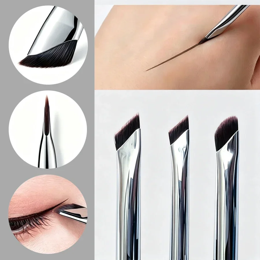 Makeup Brush Set - 3本セット アイライナーブラシ、細い斜めの平らな眉ブラシ、多機能で柔らかく精密なアイメイクアップブラシ