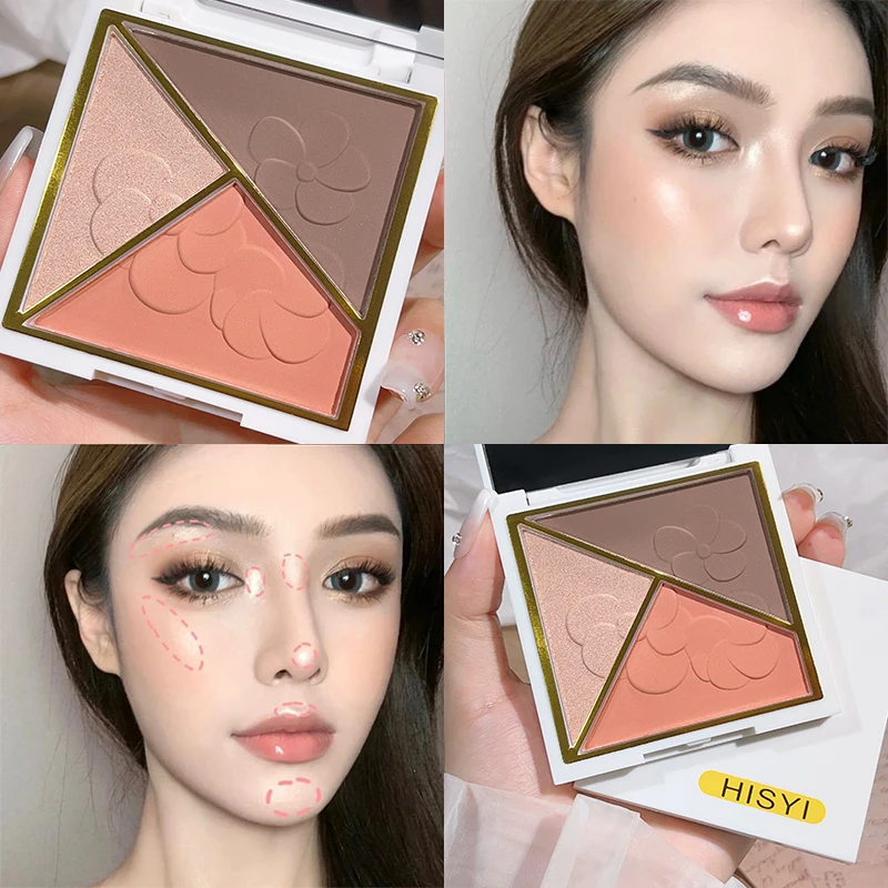 Highlighter Bronzer Palette - Hisyi-マットな輪郭パレット、3-in-1、真珠光沢、ノーズシャドウ、アイバッグ、明るく、ナチュラル