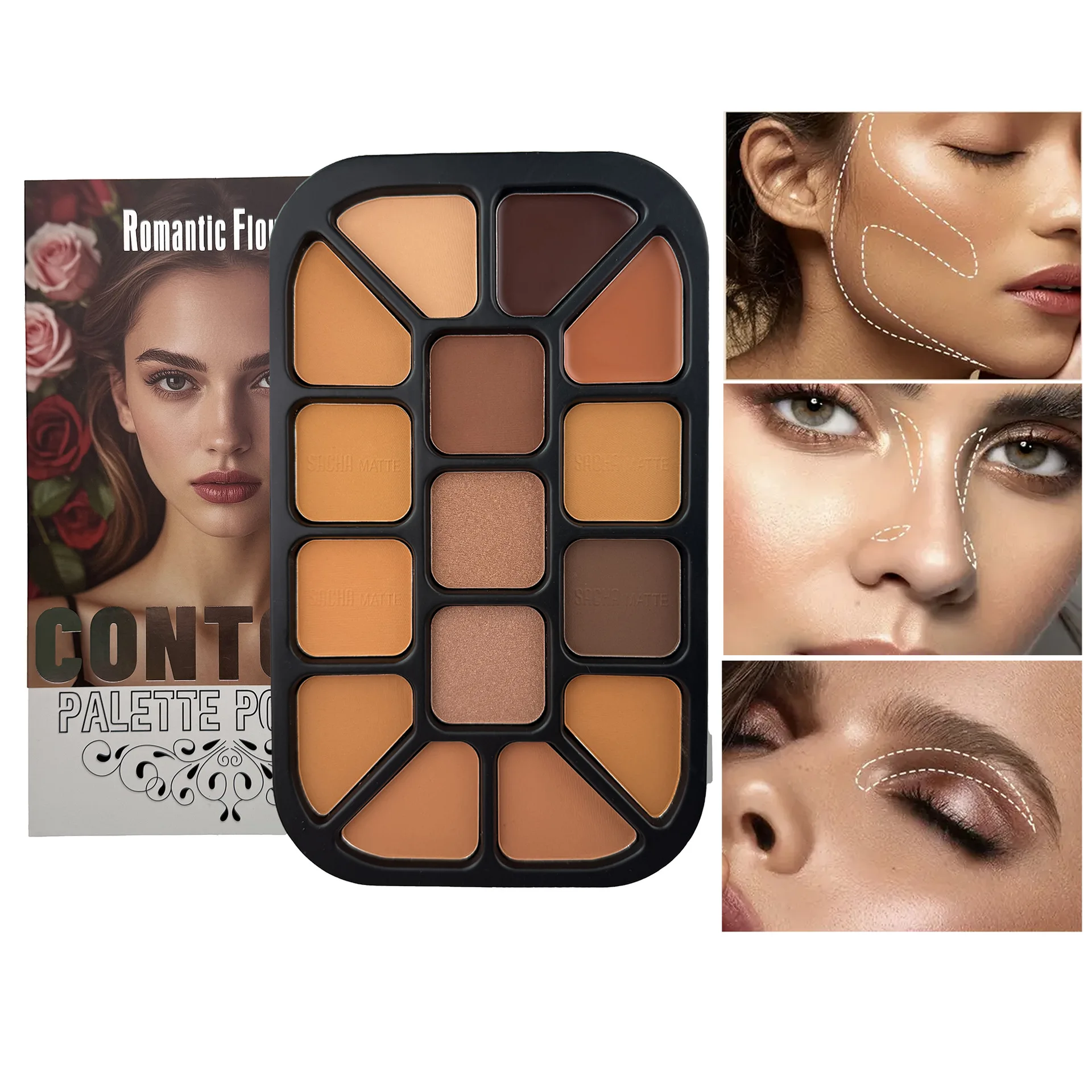 Highlighter Bronzer Palette - 15 色のフェイス コンター パウダー パレット マット