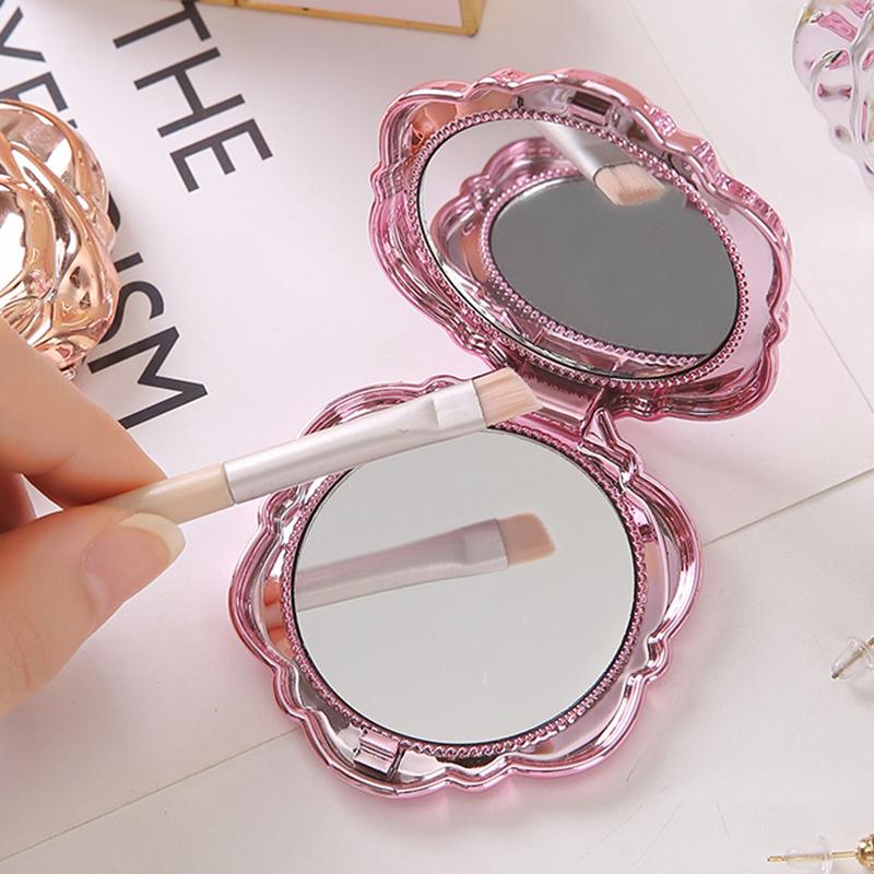 Beauty Flower Makeup - 1 個ポータブルレトロローズフラワーミニミラー小さなポケット化粧鏡両面ハンドミラーコンパクト化粧品美容ツール
