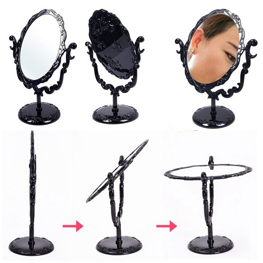 Beauty Flower Makeup - 【1PC メイクアップミラー ガールデスクトップ回転式ゴシックローズメイクアップスタンドミラー ブラックバタフライ】