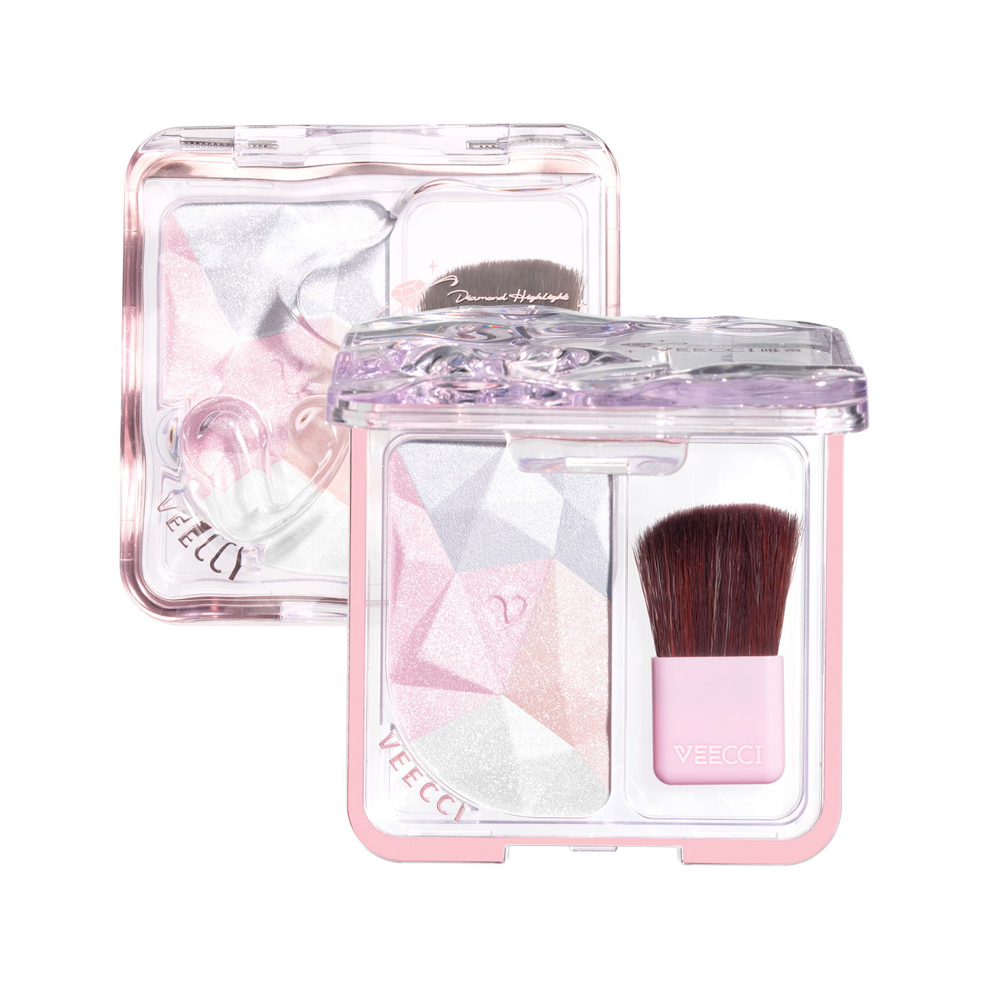 Highlighter Bronzer Palette - VEECCI ダイヤモンドハイライトコントゥアパレット、携帯用ロングウェアリングシマーパウダー、ナチュラル立体ブライトニングフェイスコスメティック