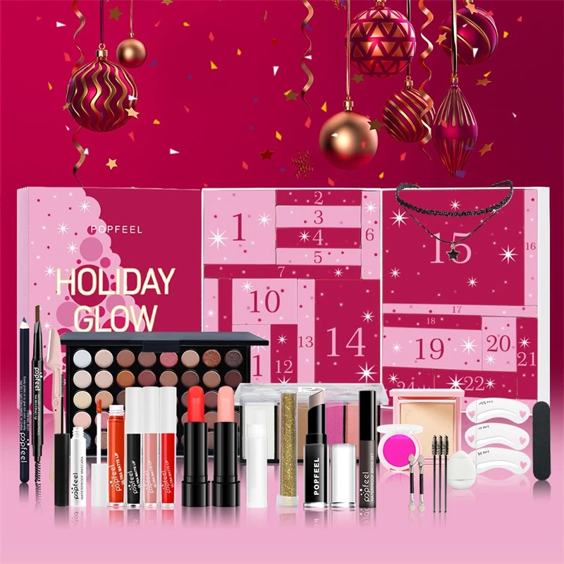 Beauty Makeup Events - クリスマスカウントダウンメイクアップセット 口紅 アイシャドウ 化粧品 24点入り ホリデービューティーアドベントカレンダー