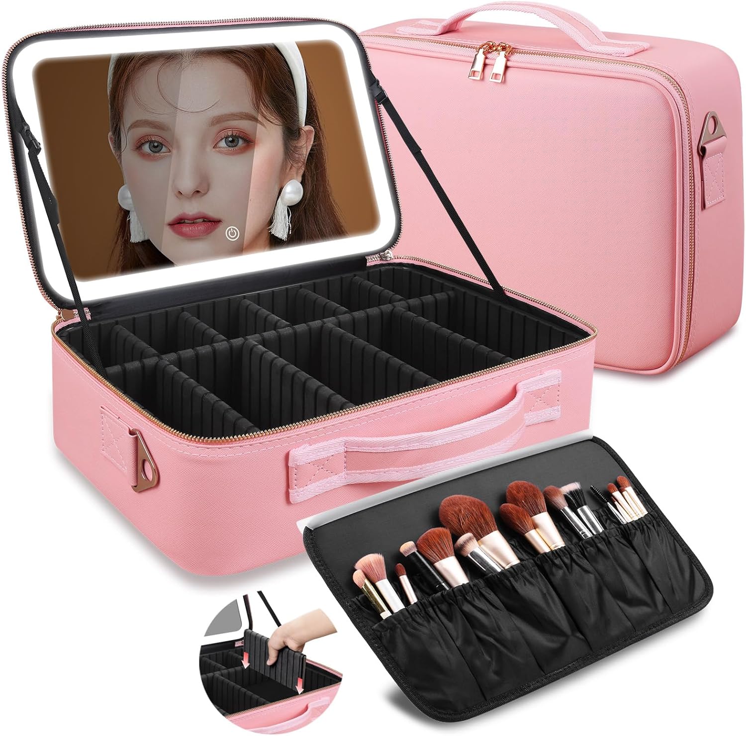 Beauty Bag Makeup - 大容量メイクアップバッグ 15インチ×11インチ LEDミラー付き 3色ライト メイクアップケースオーガナイザー トラベルコスメティックバッグ