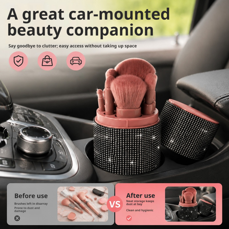 女性用光沢のあるラインストーン化粧ブラシ収納チューブPUレザ - Beauty Makeup Women のレビューと価格