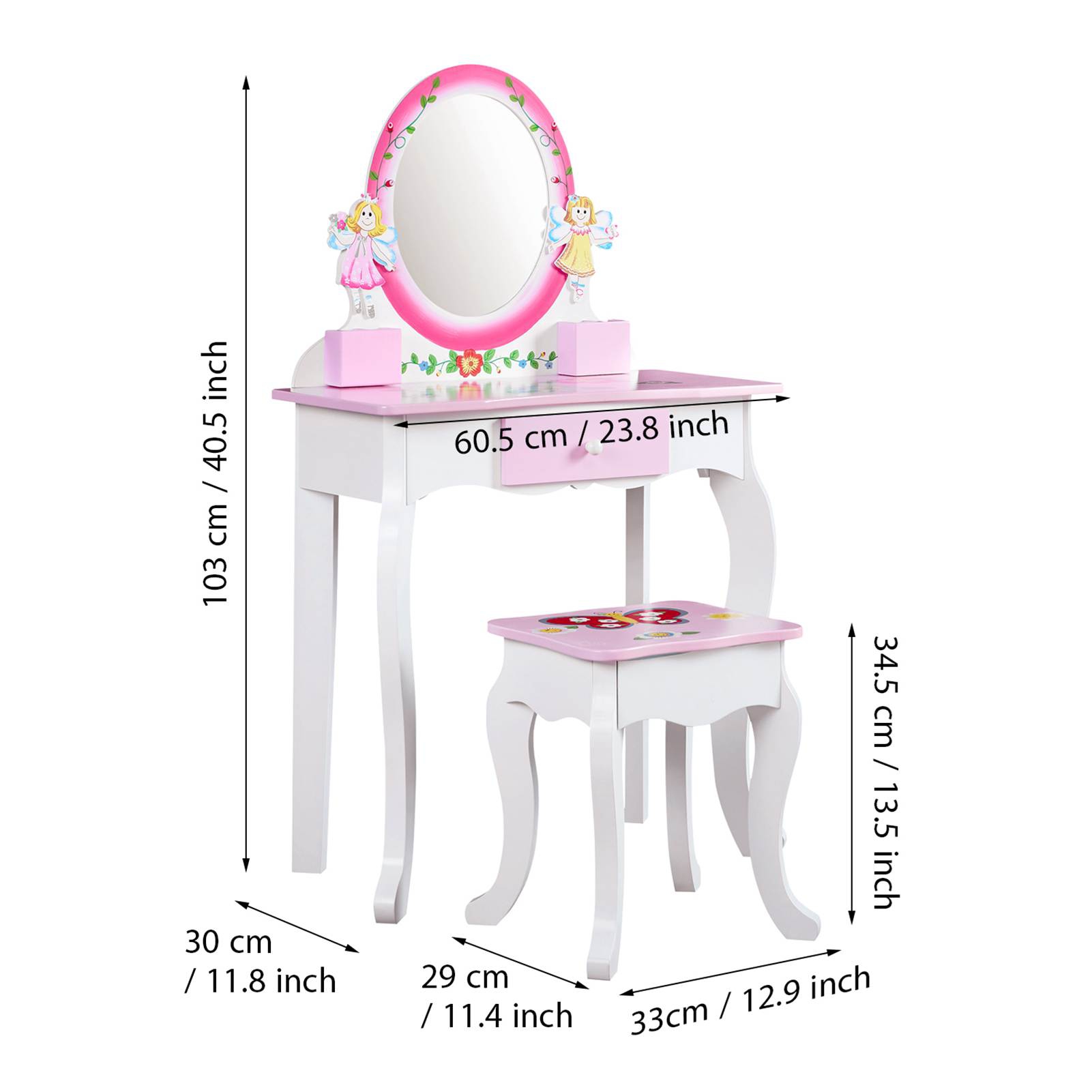 子供用化粧台セット 花柄プリント木製メイクアップドレッシング - Beauty Flower Makeup のレビューと価格