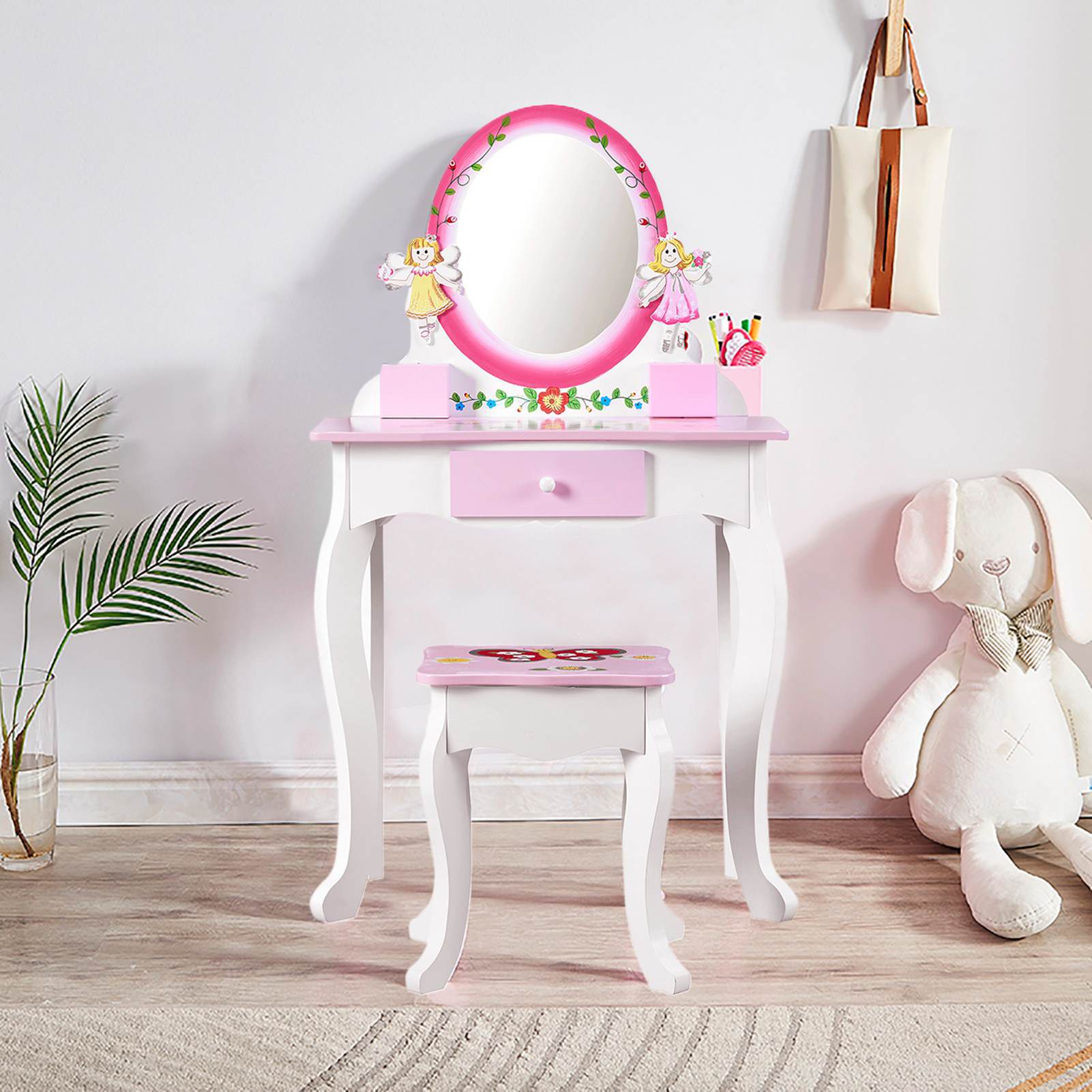 子供用化粧台セット 花柄プリント木製メイクアップドレッシング - Beauty Flower Makeup のレビューと価格