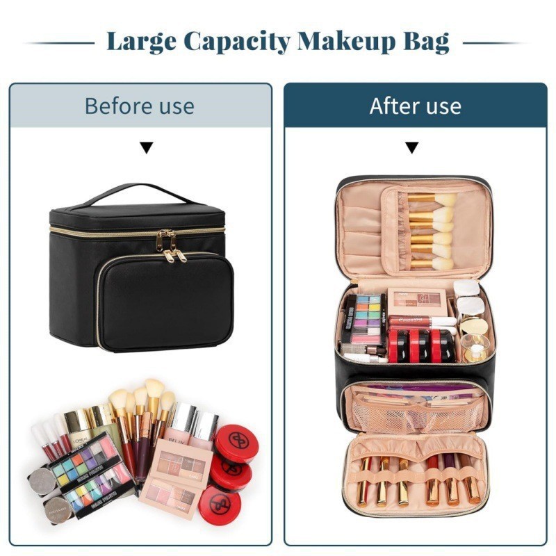 大型防水メイクアップバッグ 携帯用大型化粧品トラベルバッグ  - Beauty Bag Makeup のレビューと価格