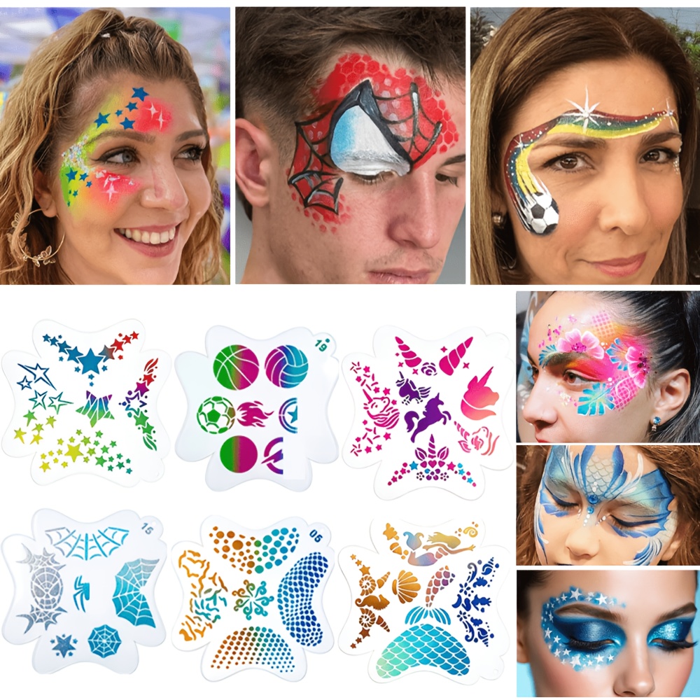 16個入り再利用可能なフェイスペイントステンシルセット、ステ - Beauty Makeup Pictures のレビューと価格