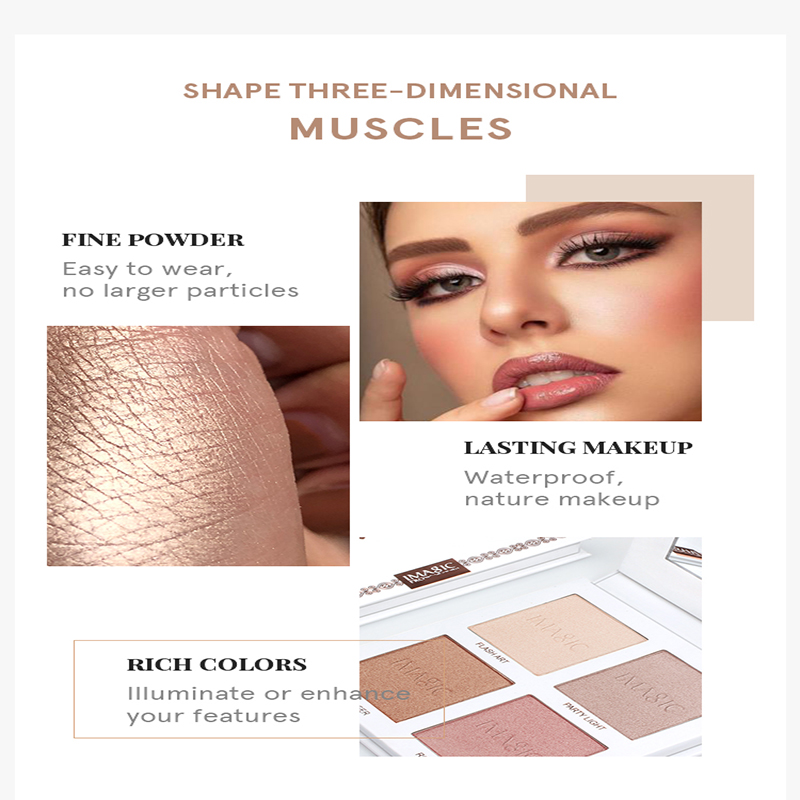 Imageic-顔用の4色の蛍光ペン,きらめくアイシャドウパ - Highlighter Bronzer Palette のレビューと価格