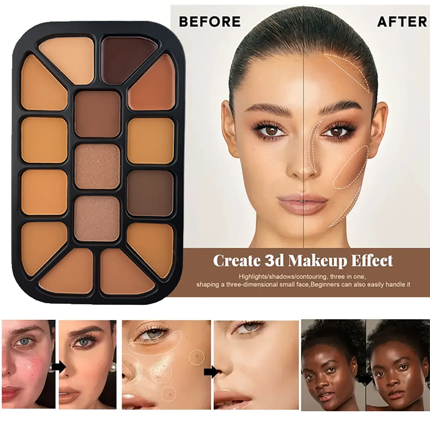 15 色のフェイス コンター パウダー パレット マット ハ - Highlighter Bronzer Palette のレビューと価格