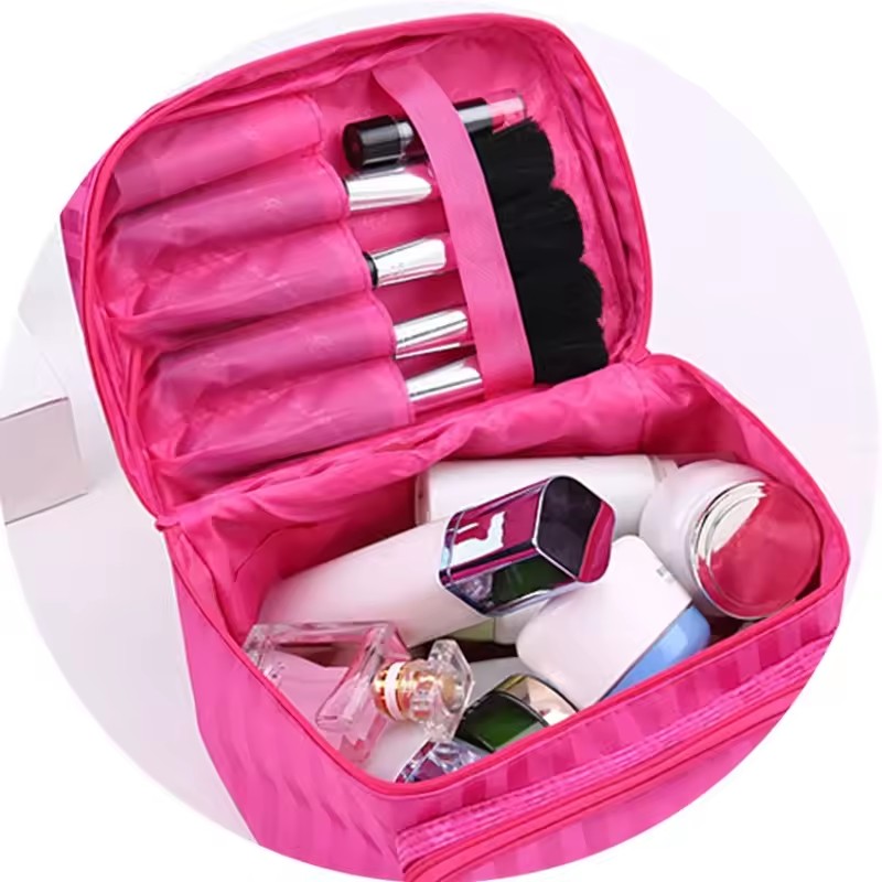    大容量女性化粧品バッグストライプ柄オーガナイザーメイ - Beauty Makeup Women のレビューと価格
