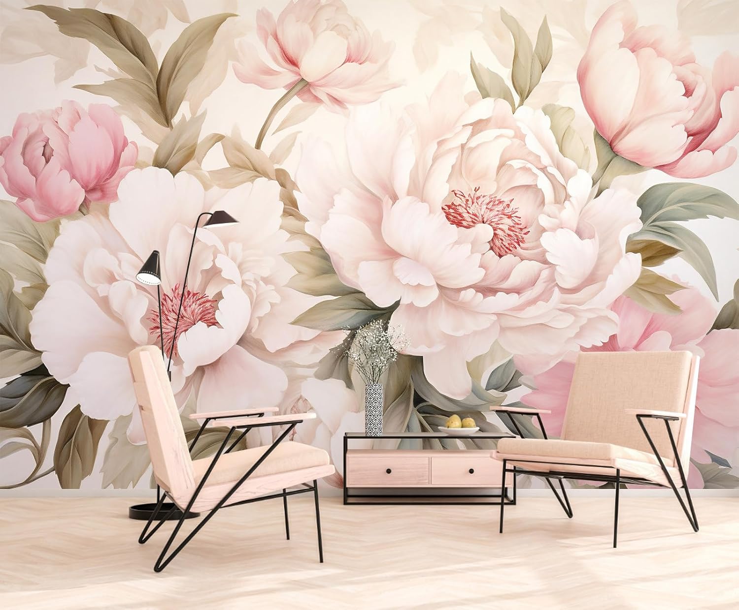 エレガントな牡丹の花柄壁画壁紙化粧台デスクメイクアップテーブ - Beauty Flower Makeup のレビューと価格