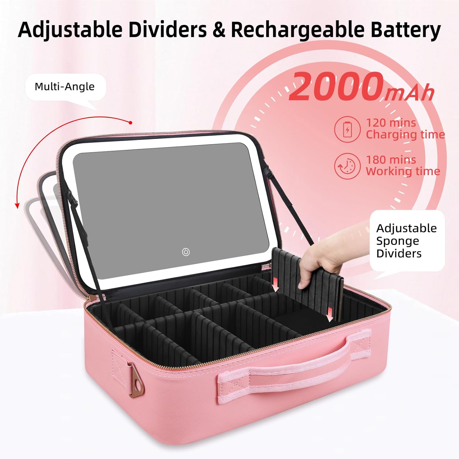 大容量メイクアップバッグ 15インチ×11インチ LEDミラ - Beauty Bag Makeup のレビューと価格