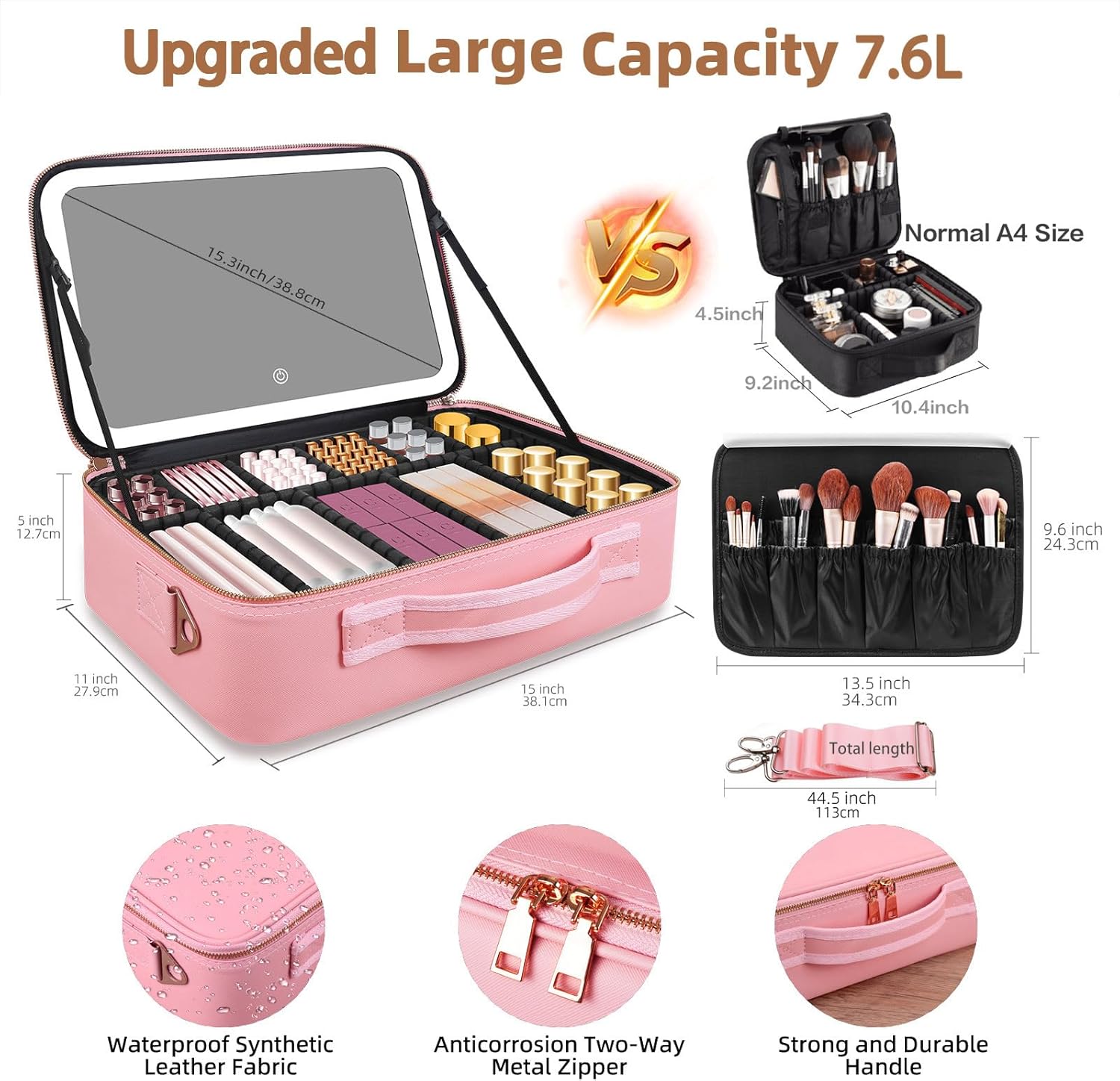 大容量メイクアップバッグ 15インチ×11インチ LEDミラ - Beauty Bag Makeup のレビューと価格